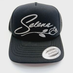 Black Snapback Mesh Foam Trucker Hat with Silver Design